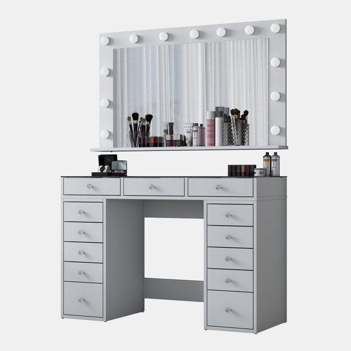Hanah Home Mesa de Maquillaje Blanca con Espejo de 13 Focos